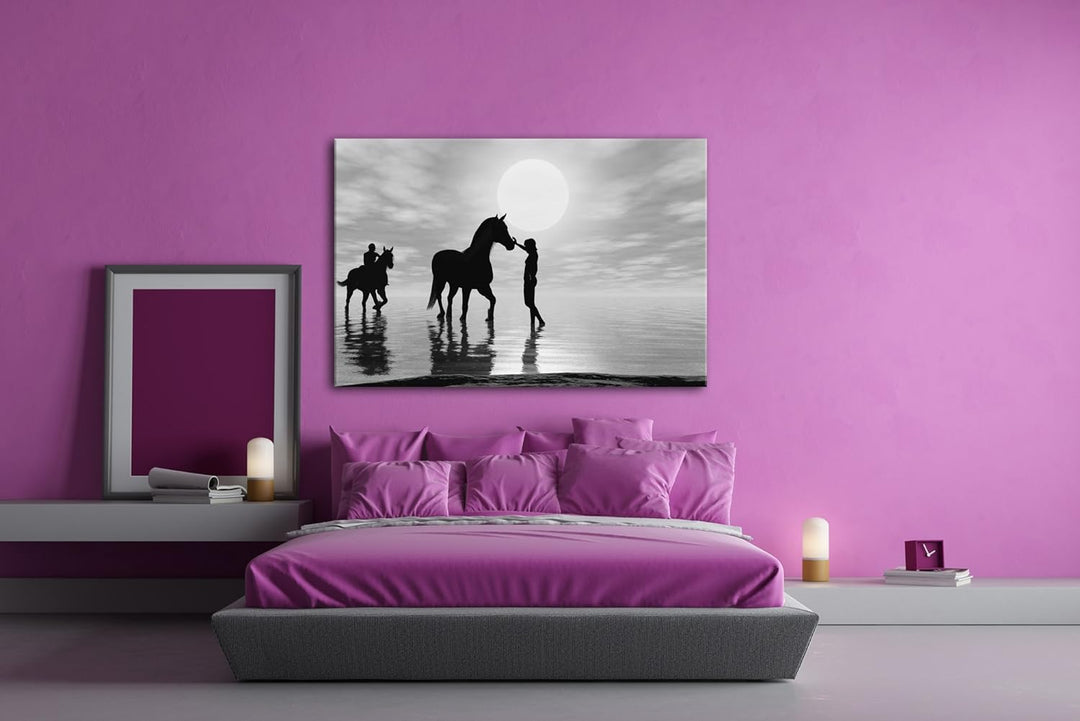 deyoli Silhouette einer Reitergruppe Effekt: Schwarz/Weiss Format: 80x60 als Leinwandbild, Motiv fer