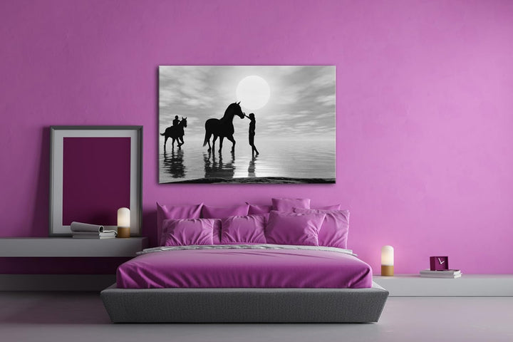 deyoli Silhouette einer Reitergruppe Effekt: Schwarz/Weiss Format: 80x60 als Leinwandbild, Motiv fer