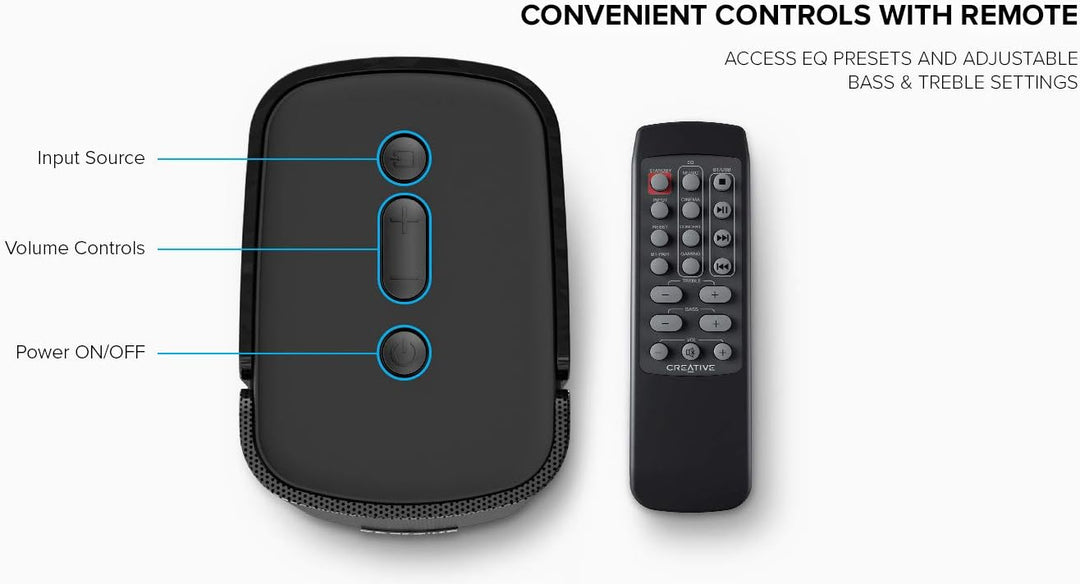 Creative T100 Kompakte 2.0-Hi-Fi-Desktop-Lautsprecher, bis zu 80W Spitzenleistung mit Bluetooth 5.0,