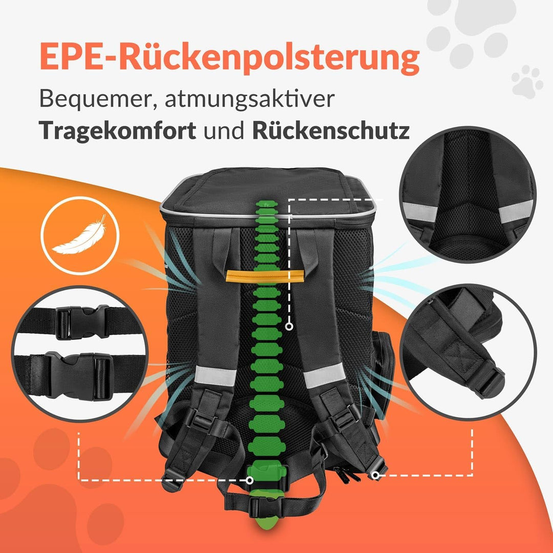 CADOCA® Haustierrucksack bis 20 kg verstellbare Gurte faltbar Kurzleine Haustier Tragetasche Hunderu