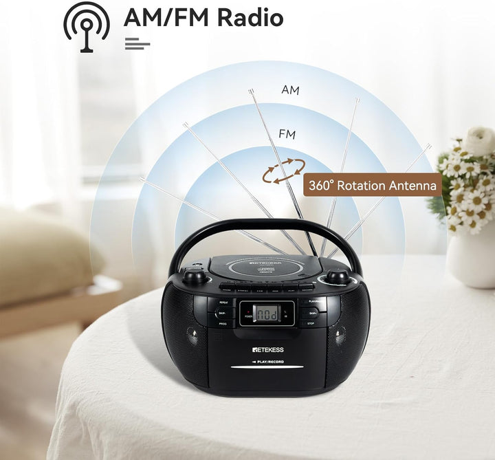Retekess TR621 Tragbares CD Radio,Kassettenspieler CD,Stereo mit AM FM-Radio,Kassettenrekorder,Unter