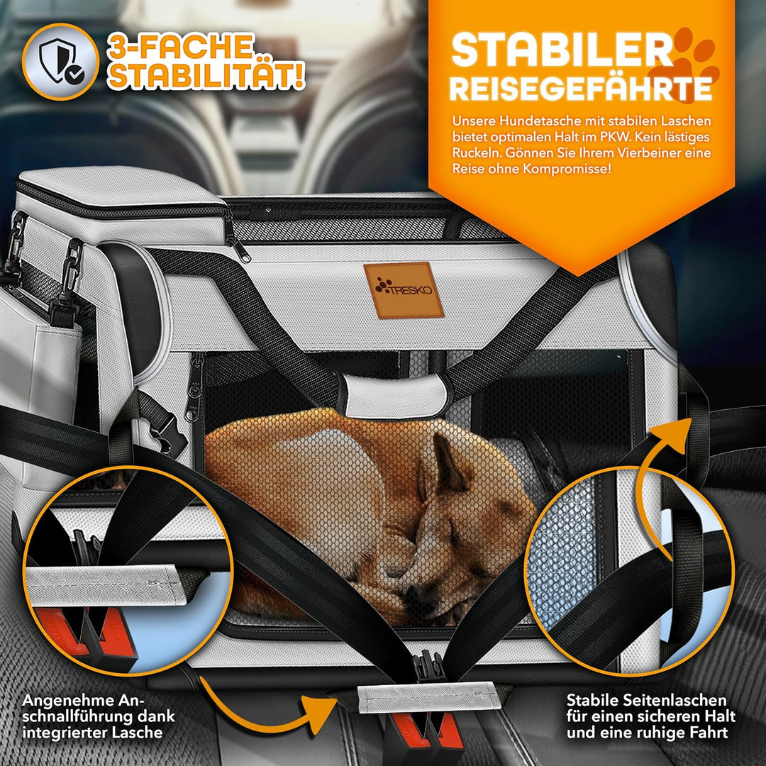 TRESKOยฎ Hundebox faltbar inkl. Leckmatte und Spatel M 61x42x42cm | Transportbox fรผr Hunde und Katzen