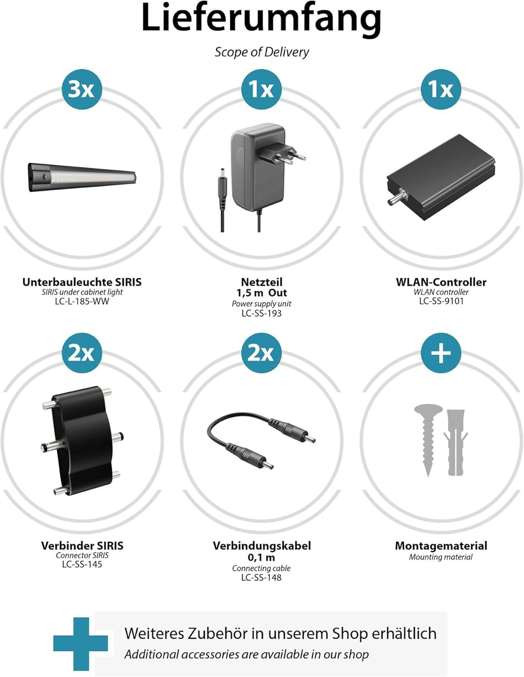 ledscom.de Smarte LED Unterbau-Leuchte SIRIS schwarz matt mit WLAN-Controller flach, Smart-Home, Ale