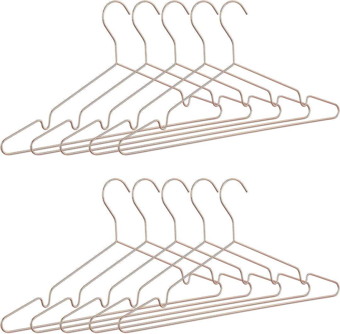 Relaxdays Kleiderbügel roségold im 10er Set, dünn, Elegante Drahtbügel für Tops, glänzende Bügel, pl