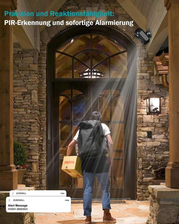 Überwachungskamera Aussen Akku, ZUMIMALL Kamera Überwachung WLAN, Kabellose Überwachungskamera Ausse