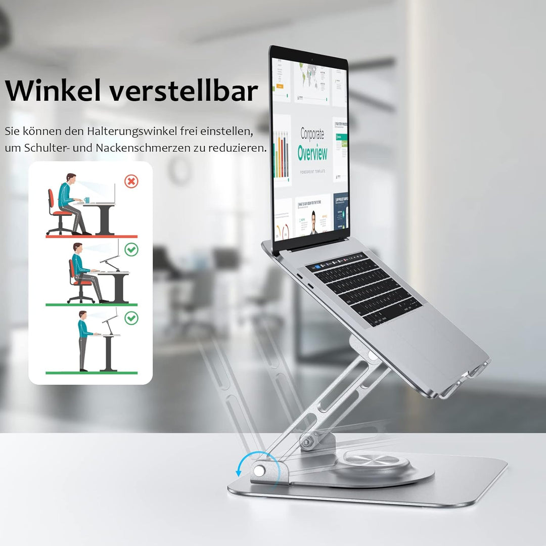 JOYEKY 360° Drehbarer Laptop Ständer, Faltbarer Tragbar Laptopständer aus Aluminium, Höhenverstellba