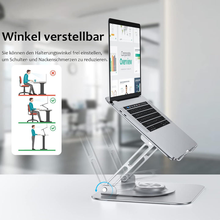 JOYEKY 360° Drehbarer Laptop Ständer, Faltbarer Tragbar Laptopständer aus Aluminium, Höhenverstellba