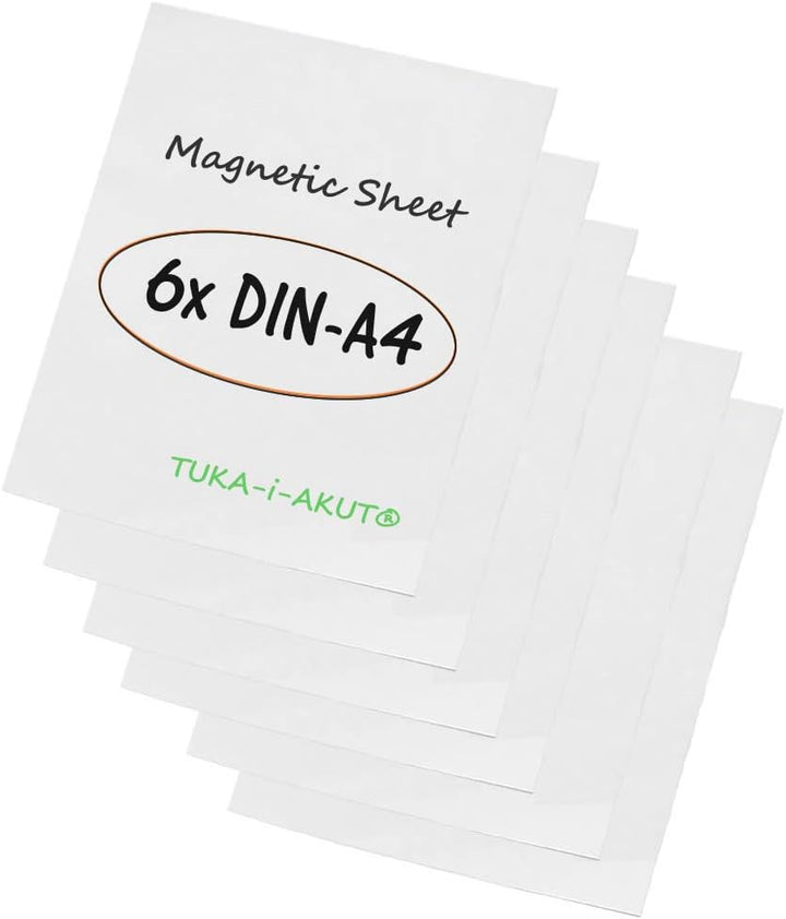 TUKA-i-AKUT 6x A4 Magnetfolie zum Beschriften und Zuschneiden, Flexibel Magnet Tafelfolie Magnetplät