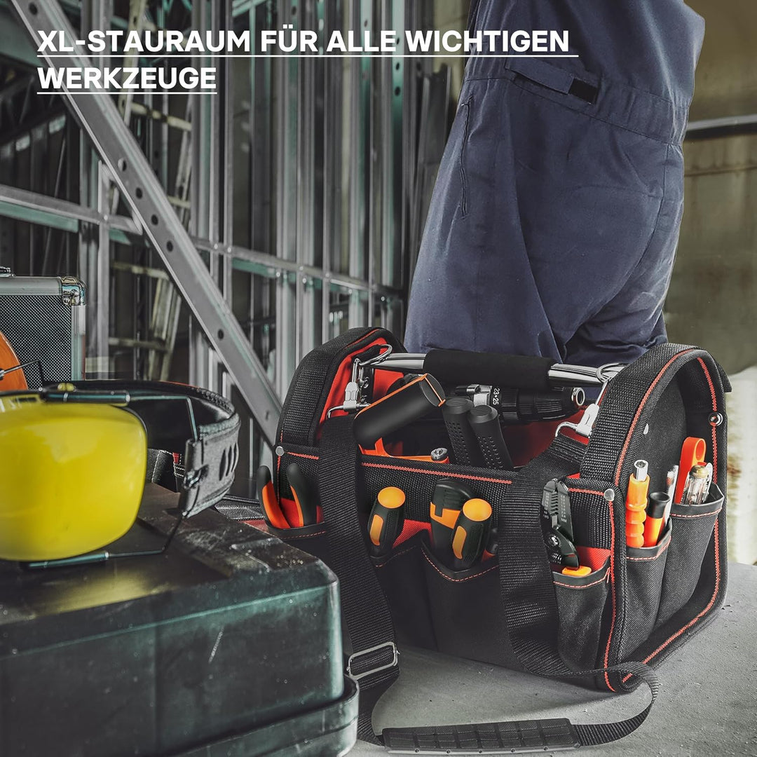 Wiltec Werkzeugtasche Grösse XL 44x22x25 cm, Werkzeugbeutel mit verstellbarem Schultergurt und Trage