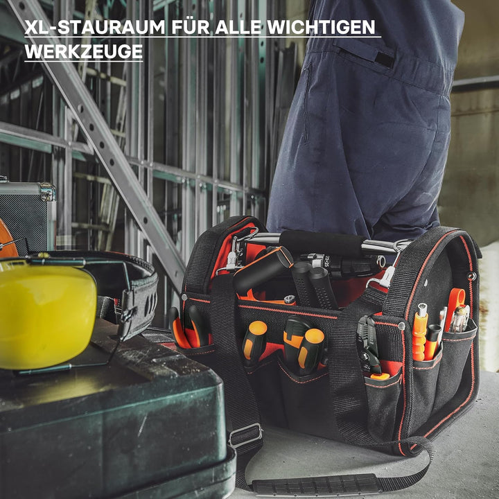 Wiltec Werkzeugtasche Grösse XL 44x22x25 cm, Werkzeugbeutel mit verstellbarem Schultergurt und Trage