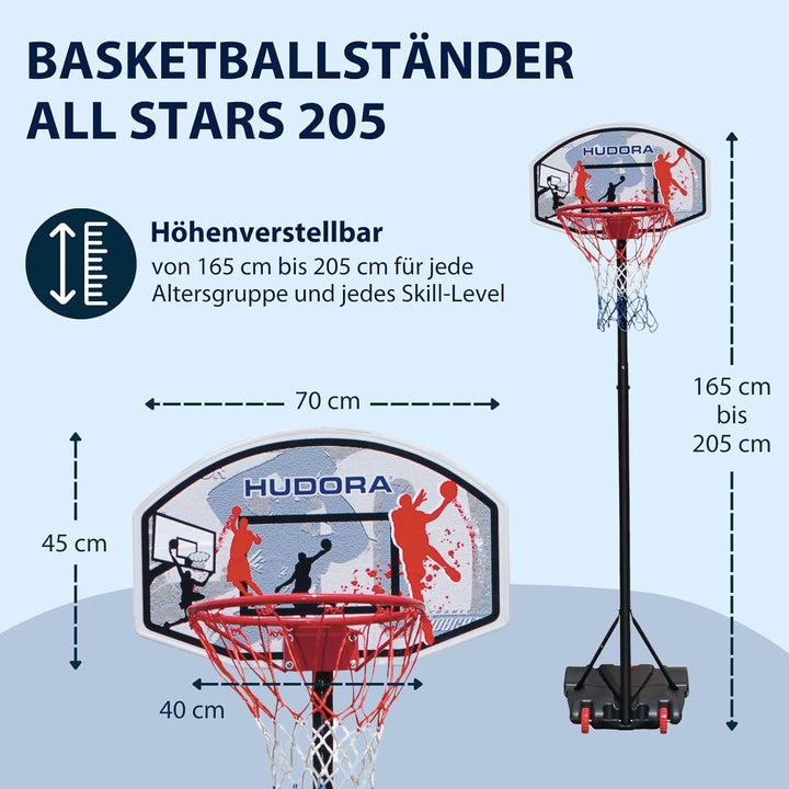 Hudora Basketballständer All Stars Basketball-Ständer, höhenverstellbar165-205cm mit Basketball Outd