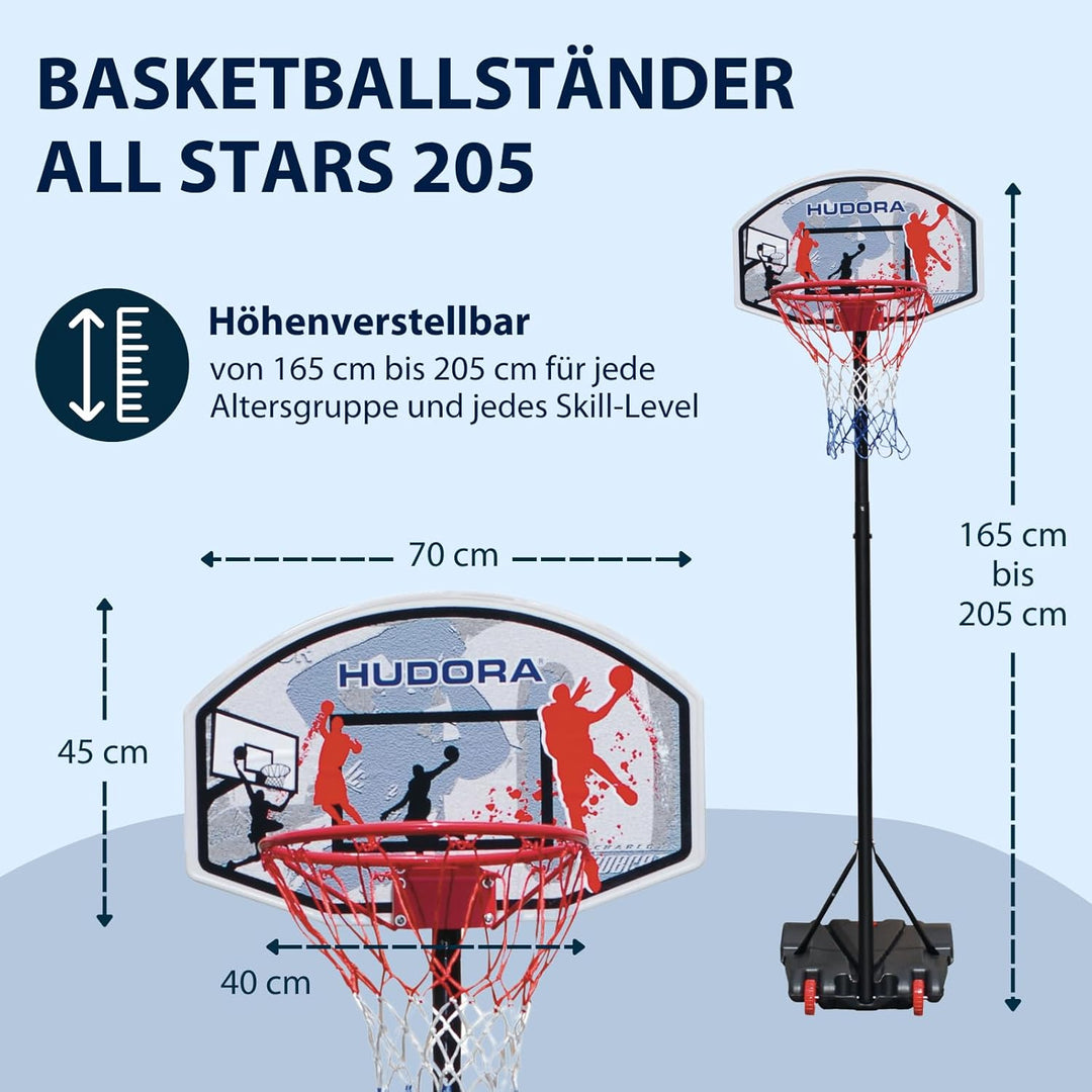 Hudora Basketballständer All Stars Basketball-Ständer, höhenverstellbar165-205cm mit Basketball Outd