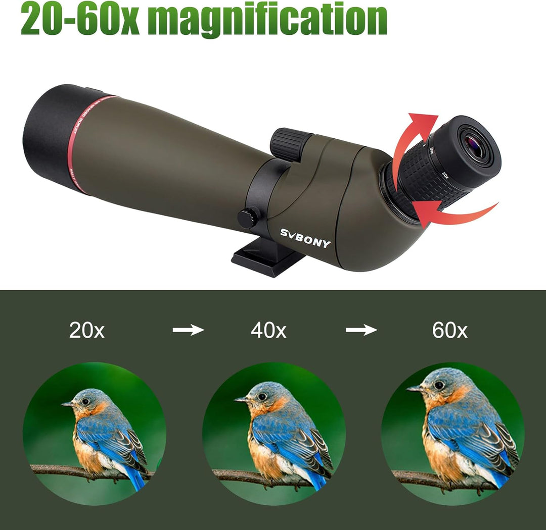 Svbony SV13 20-60X80 Spektiv mit Stativ, HD Wasserdicht Spektive Vogelbeobachtung mit Tragetasche, F