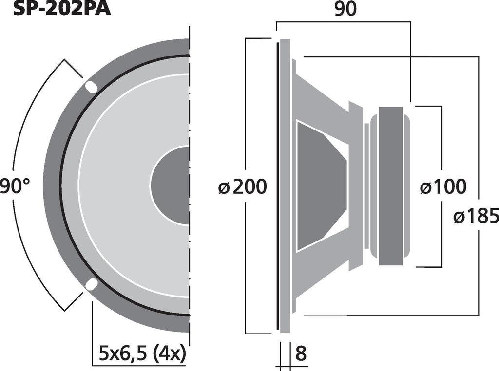 MONACOR SP-202PA Universal-Tiefmitteltöner, 50 W, 8 Ohm,Schwarz