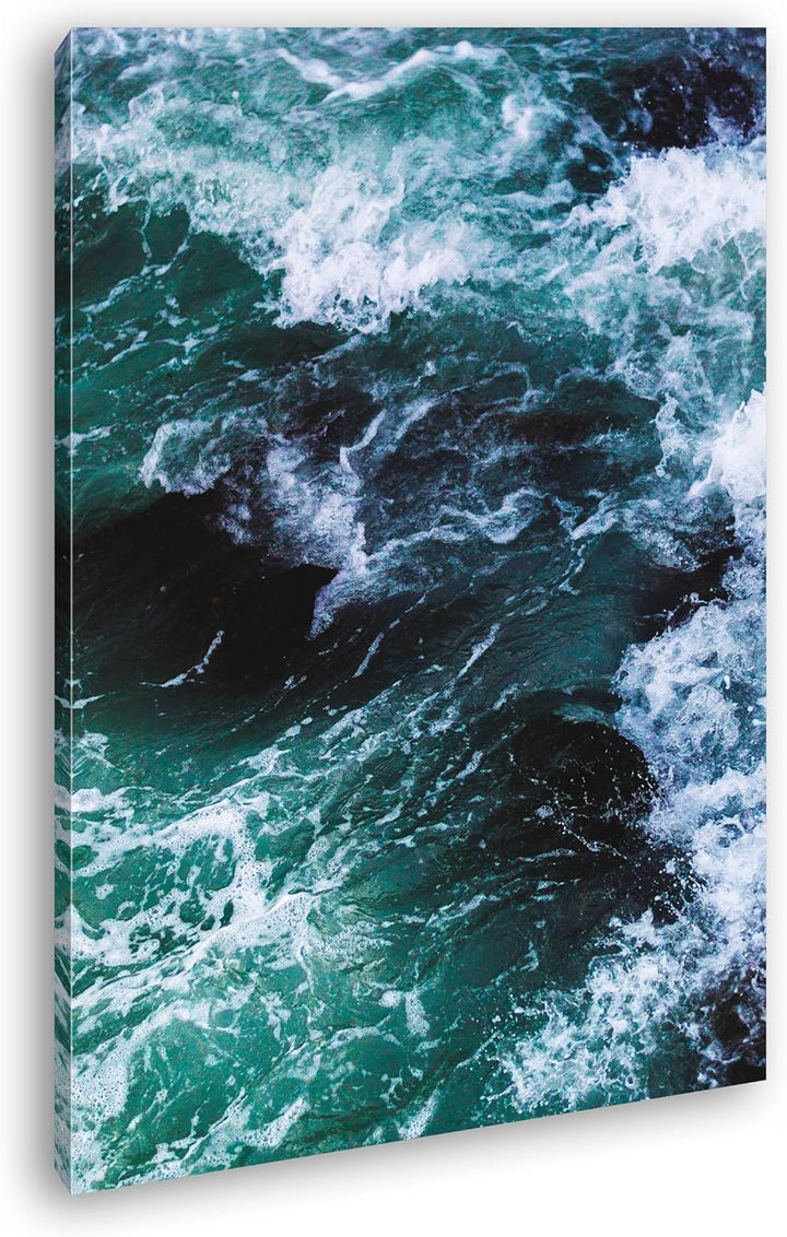 deyoli stürmische Wellen Format: 100x70 als Leinwand, Motiv fertig gerahmt auf Echtholzrahmen, Hochw