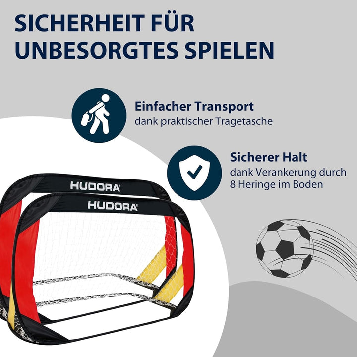 HUDORA Pop Up-Fussballtor 2er Set - Faltbare Fussballtore für Kinder & Erwachsene - Fussballtor Gart