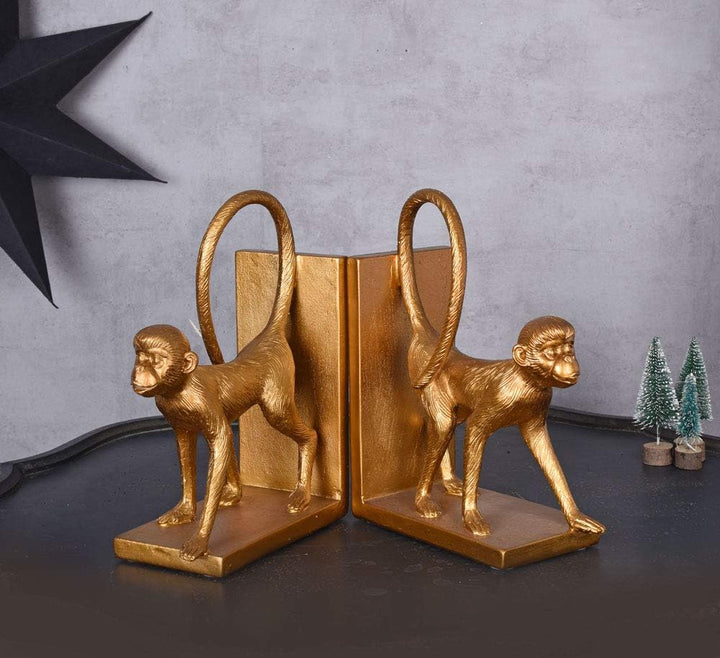 Zwei Buchstützen Monkey Gold AFFE Buchständer Affenfiguren Tierfigur Dekofigur cw228 Palazzo Exklusi
