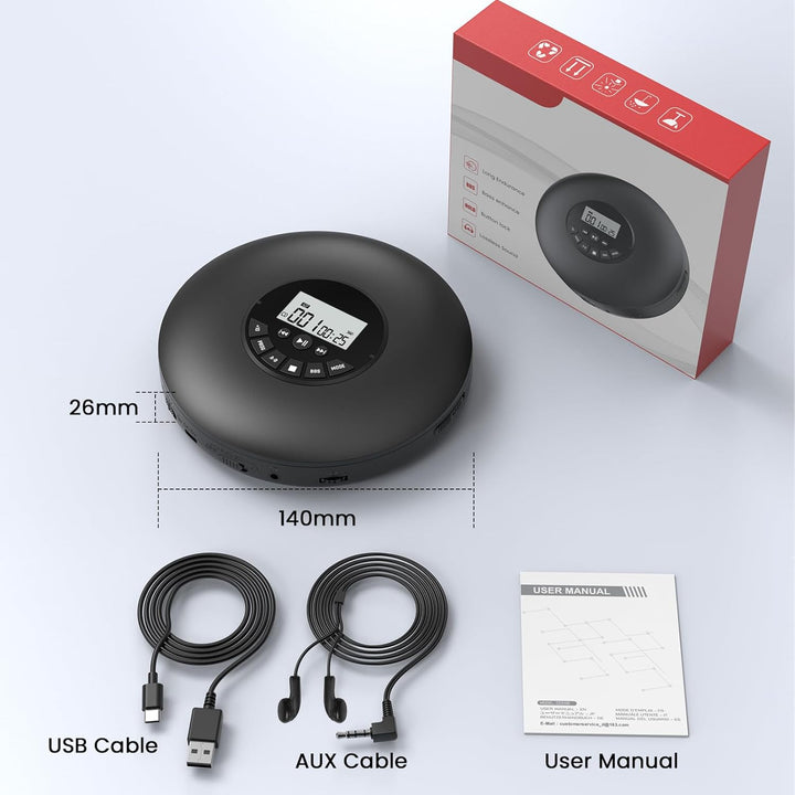 Arafuna Tragbarer CD Player-Compact Discman CD Player-Persönlicher Musik-Player mit CD-R, CD-RW Wied