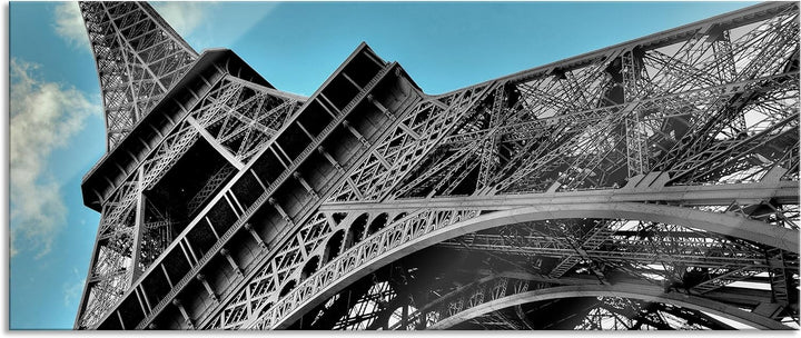 Glasbild Panorama | Wandbild aus Echtglas | schöner Eifelturm in Paris | 100x40 cm | inkl. Aufhängun