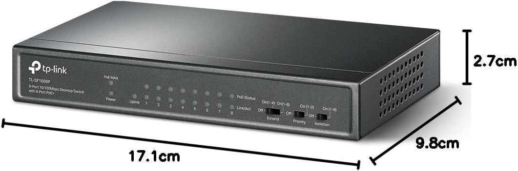 TP-Link TL-SF1009P 9-Port Fast Ethernet PoE Switch mit 8 PoE+ Ports(65 Watt, geschirmte RJ-45 Ports,