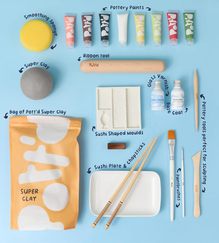 Pott'd Mini-Töpfer-Sets | Lufttrocknendes Töpferset für Erwachsene | Mit Farben, Töpferwerkzeugen un