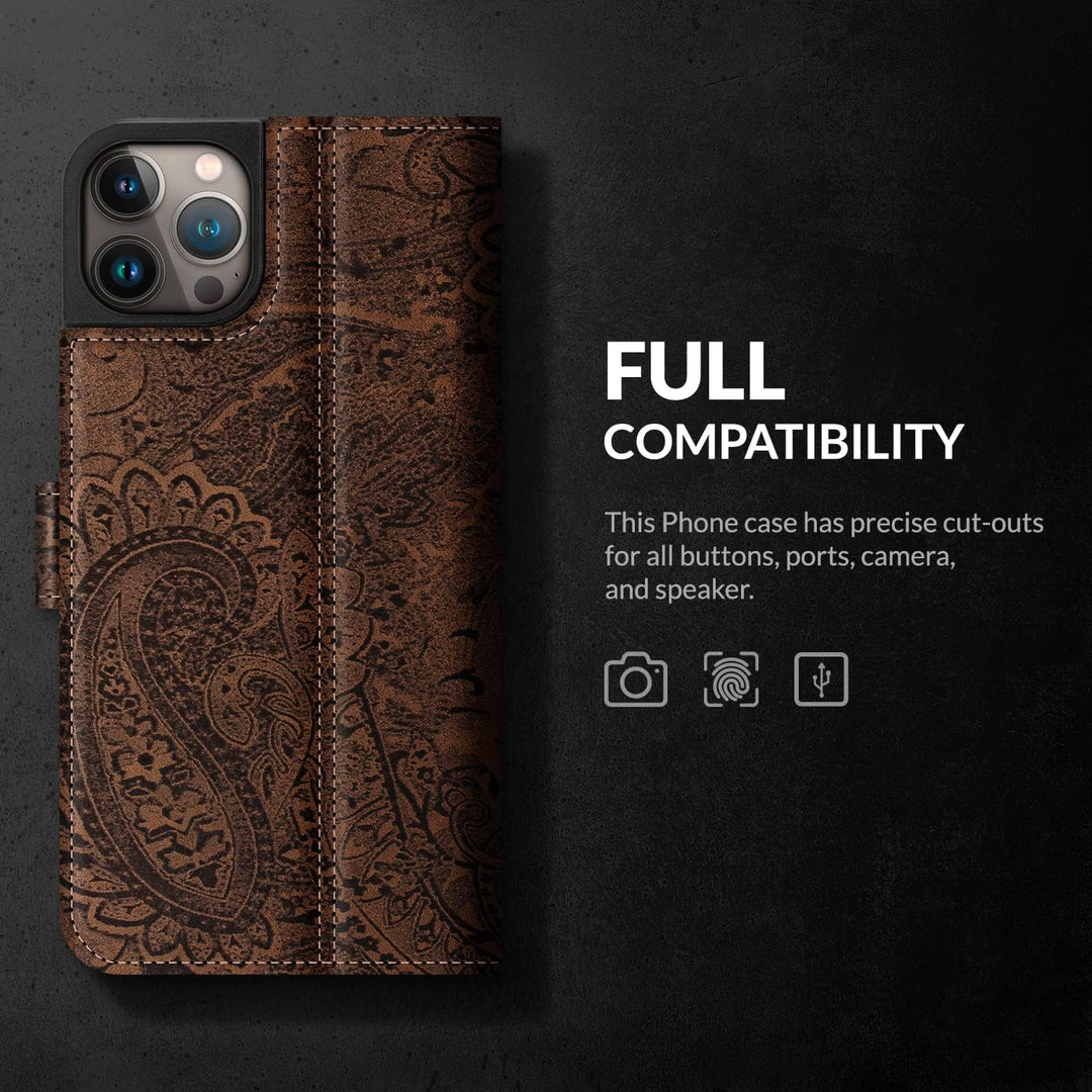 SURAZO Premium 2.0 Handyhülle für Apple iPhone 14 Pro Hülle Leder – Klappbare Echtleder Schutzhülle