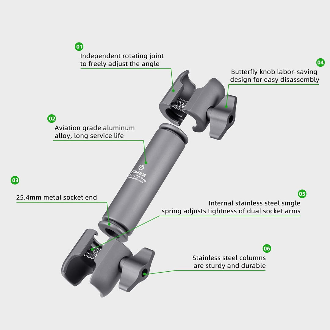 FANAUE DA-150PRO Verbundstoff-Verbindungsarm kompatibel mit RAM Mount B Grösse Kugelkopf und Fahrrad