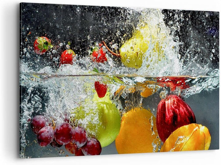 Bilder auf Leinwand 100x70cm Leinwandbild Früchte Wasser Spritzer Essen Gross Wanddeko Bild Schlafzi