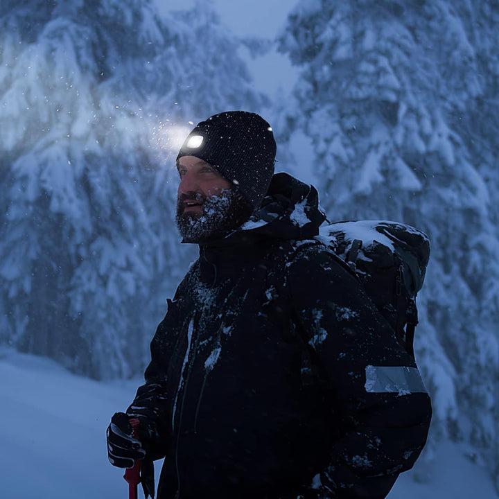 SPGOOD LED Beanie Beleuchtete Mütze mit Licht,Wiederaufladbare USB Winter Warm LED Mütze mit Licht,L