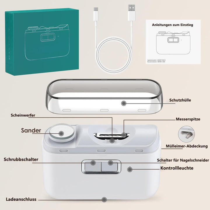 Automatischer Nagelknipser mit Nagelfeile, Elektrischer Baby-Nagelknipser mit Licht, Wiederaufladbar