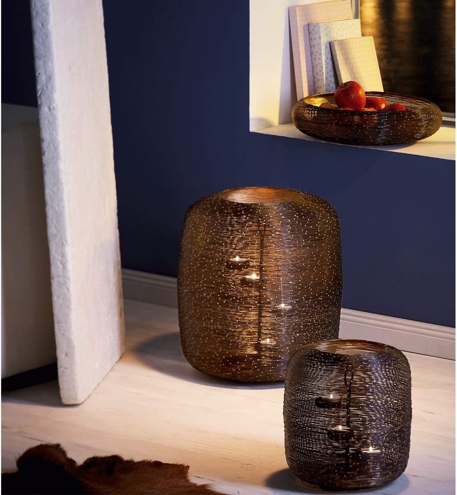 Philippi Botswana Windlicht L Stahldraht, beschichtet, innen Gold, weiss, 1, 1, Weiss