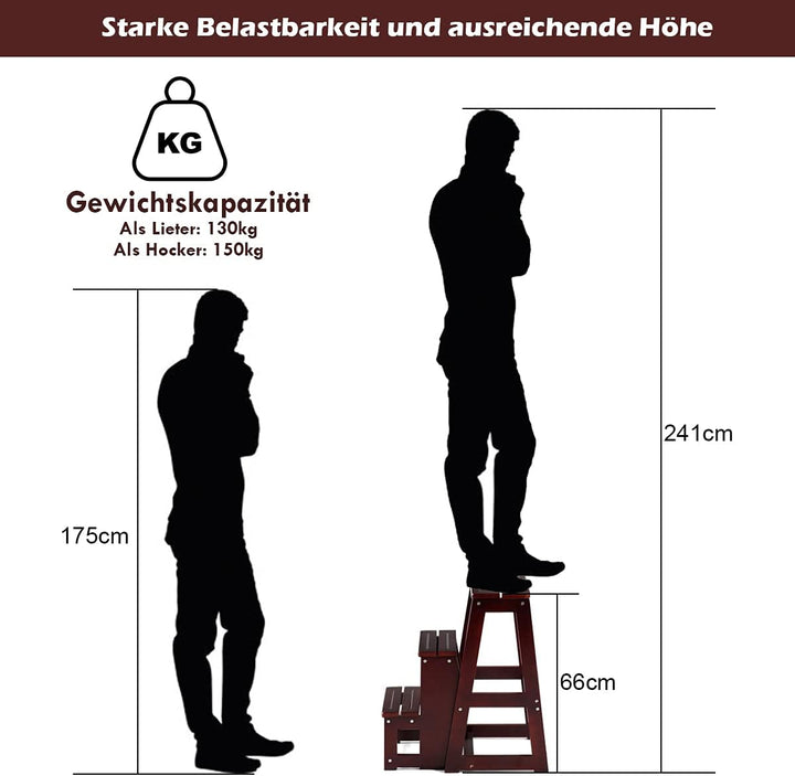 COSTWAY Tritthocker 3 Stufen, Leiterstuhl Trittstuhl klappbar, Hockerleiter bis 150 kg, 66 cm hoch,