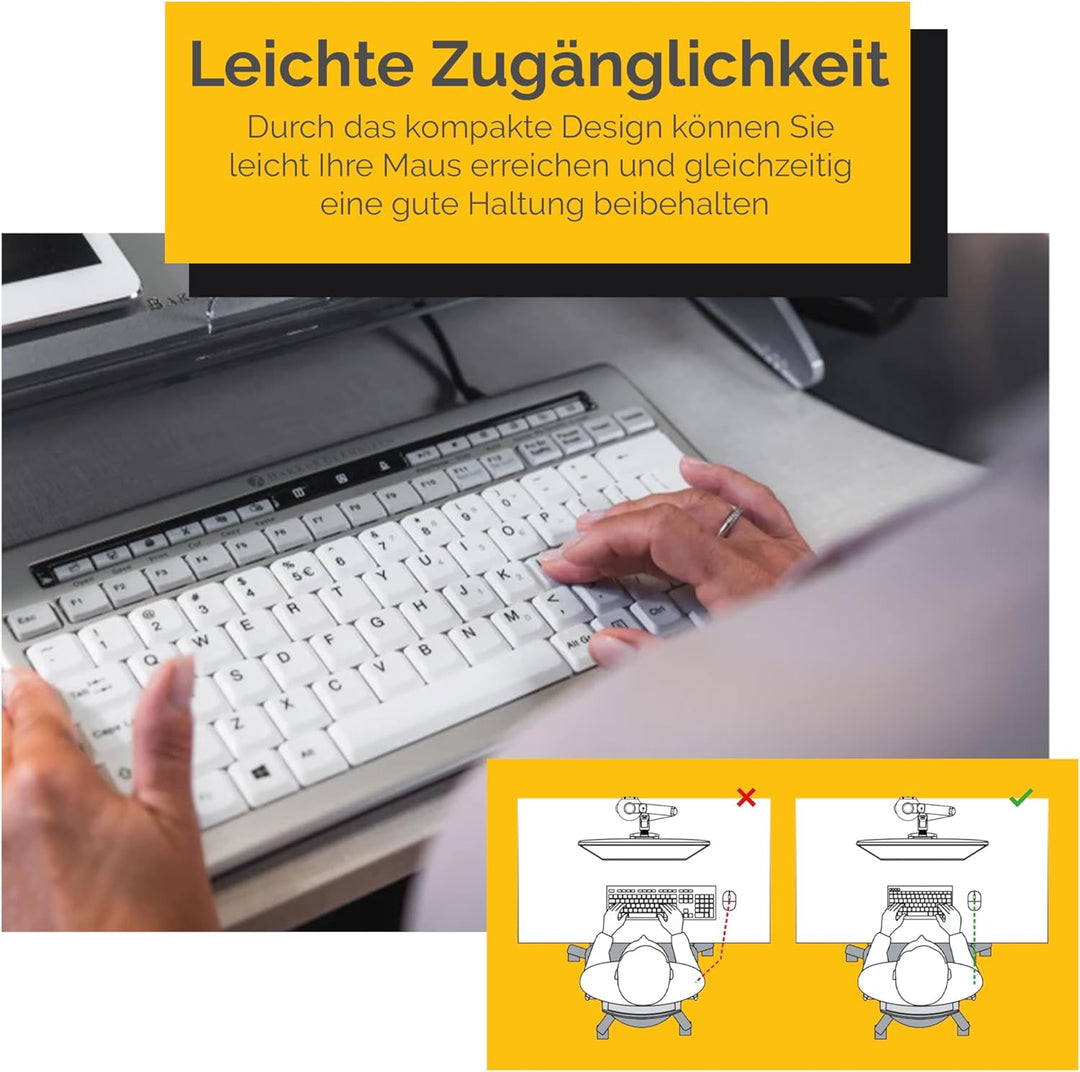 BakkerElkhuizen S-Board 840 Compact Tastatur, deutsches Layout QWERTZ, Kabelgebunden, Hellgrau/Weiss