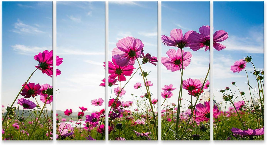 islandburner Bild auf Leinwand Blumenfeld Pink Blauer Himmel Bilder Wandbilder Poster Leinwand 170x8