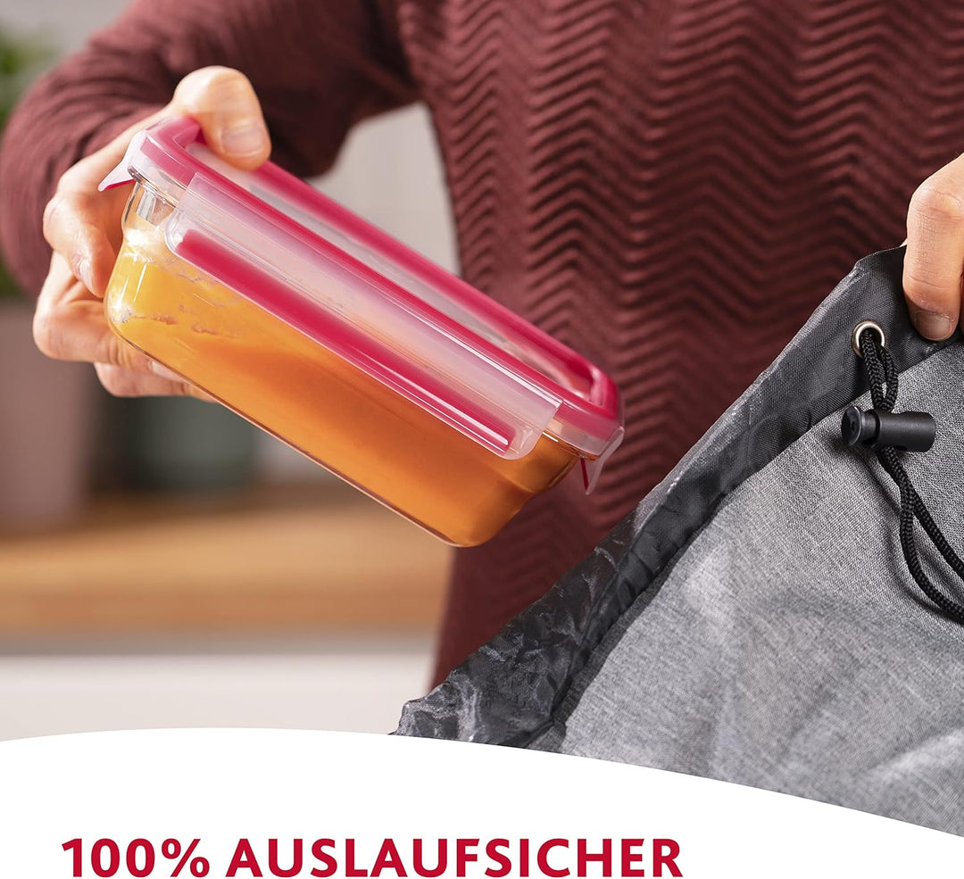 Emsa 516244 Clip & Close Glas Frischhaltedose | 0,7 L | Rechteckig | 100% Dicht | Geeigent für Backo