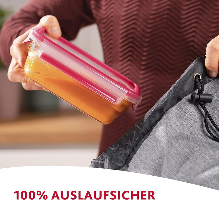 Emsa 516244 Clip & Close Glas Frischhaltedose | 0,7 L | Rechteckig | 100% Dicht | Geeigent für Backo