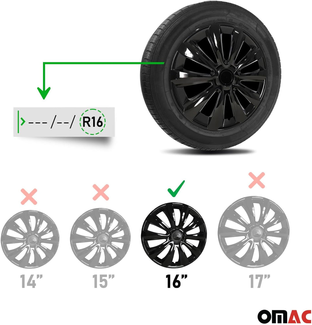 OMAC 4X Radkappen Radzierblenden Radblenden Radkappensatz für Auto 16" Zoll Schwarz, 16"