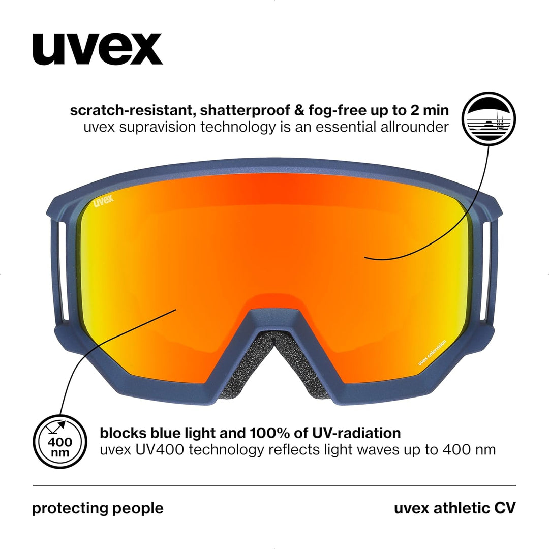 Uvex Unisex Athletic Cv Skibrille (1er Pack) Einheitsgrösse navy matt/orange-green, Einheitsgrösse n