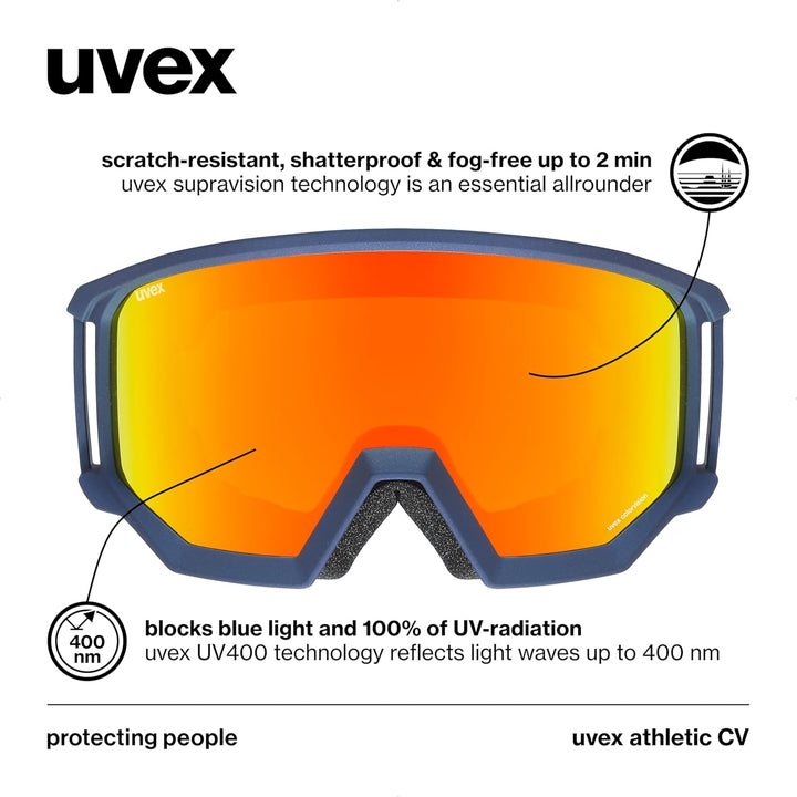 Uvex Unisex Athletic Cv Skibrille (1er Pack) Einheitsgrösse navy matt/orange-green, Einheitsgrösse n