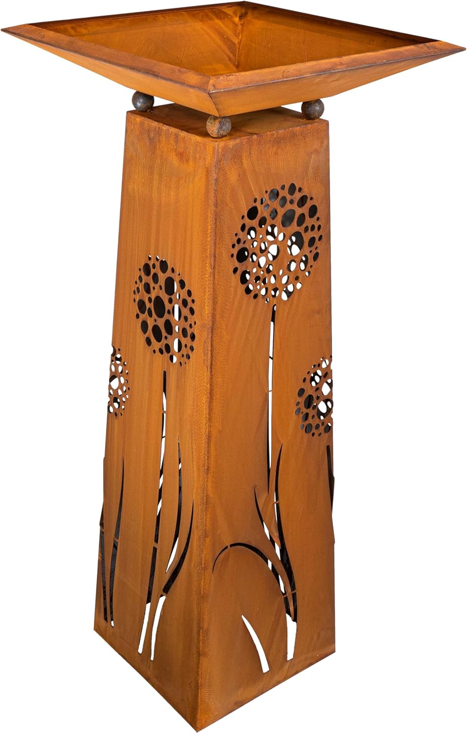 Rostikal Pusteblumen Gartendeko Rost Säule 1,15 m mit Blumenschale 50 x 50 cm Mit Schale 50 X 50 Cm