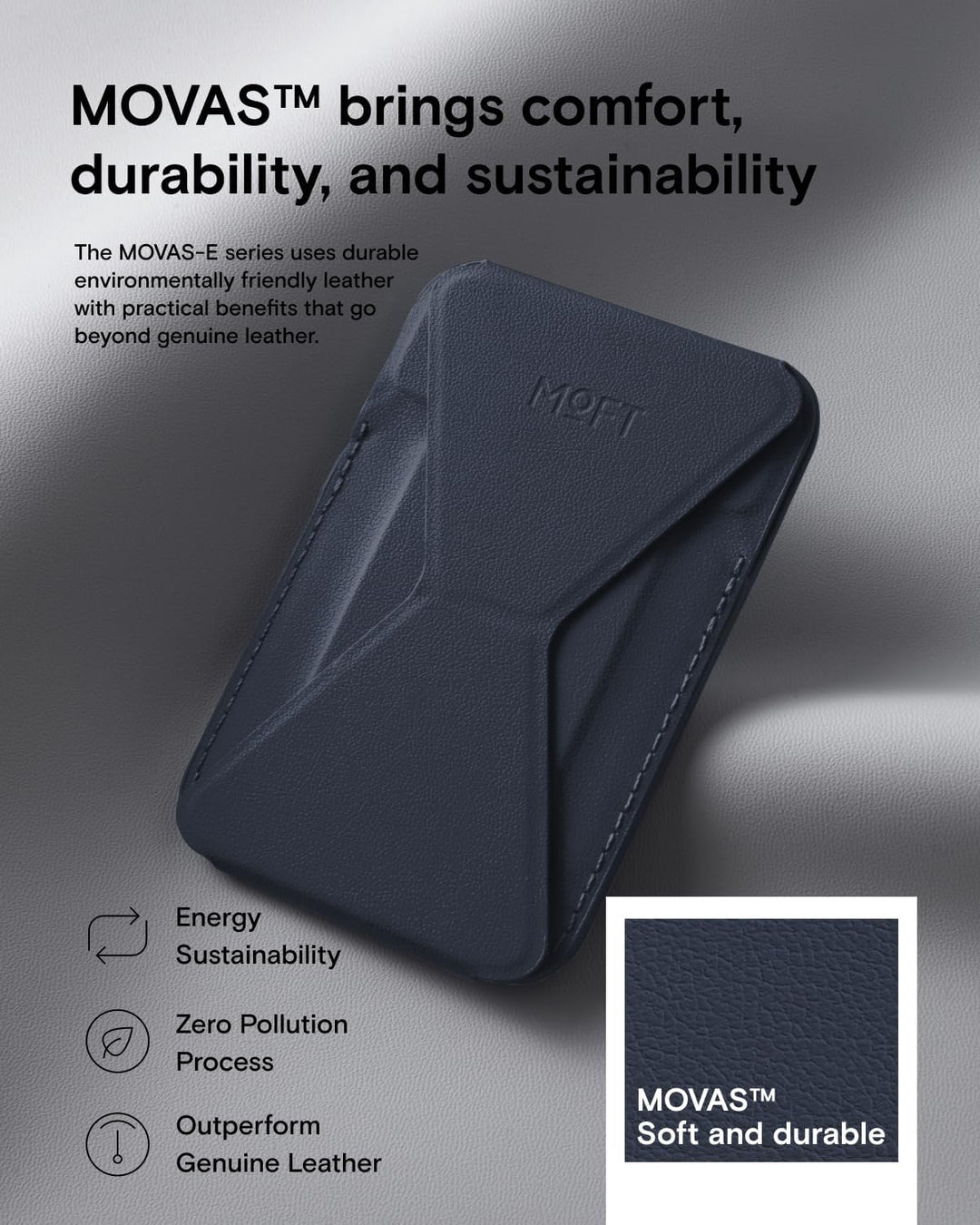 MOFT Magnetische Wallet Ständer für iPhone 15/14/13/12 Serie Kompatibel mit MagSafe, MOVAS Vegan Led