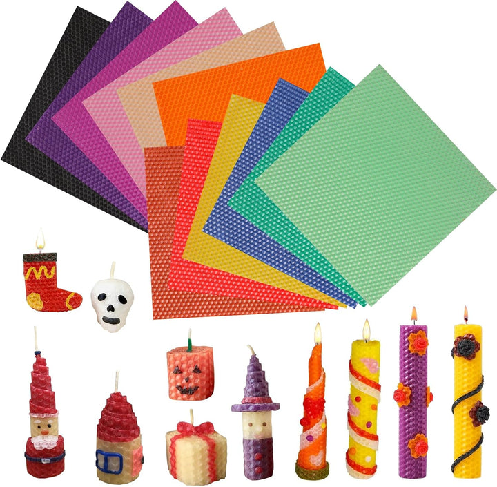 Bienenwachsplatten für Kinder - 13 Stück Farbenfrohes Reines Bienenwachs für Kerzen (20 x 20 cm) mit
