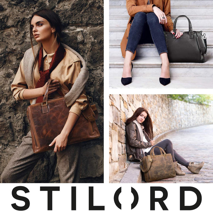 STILORD 'Claire' Businesstasche Damen Leder 15 Zoll Laptoptasche DIN A4 Aktentasche Umhängetasche un