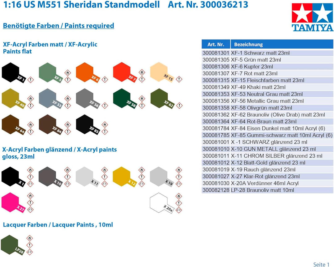 Tamiya 300036213 M5551 1:16 US M551 Sheridan Standmodell, originalgetreue Nachbildung, Modellbau, Pl