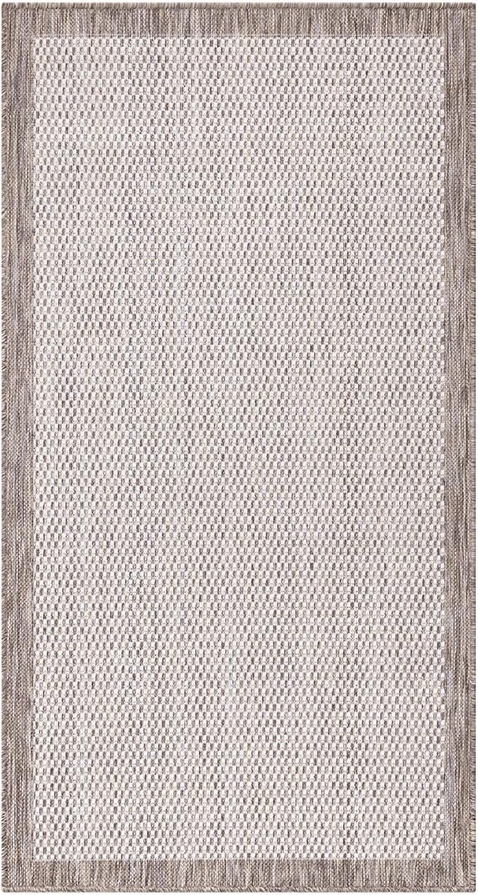 payé Outdoor Teppich Wetterfest - 60x110cm - Beige Weiss - Bordüre - Teppiche für Terrasse Balkon Ga