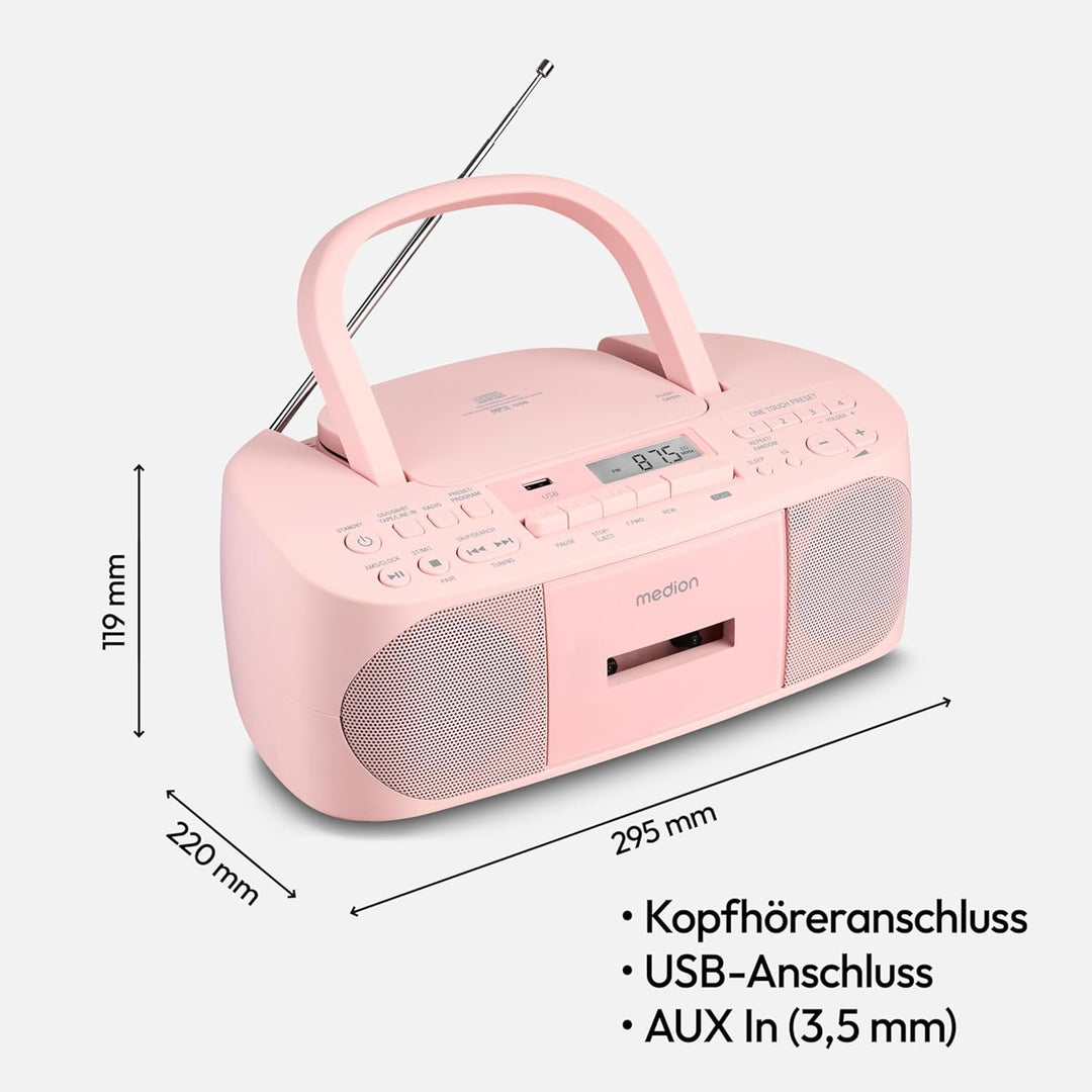 MEDION E65010 Stereoradio (CD-Player, Kassette, USB Anschluss, AUX Audioeingang, MP3-Widergabe. UKW