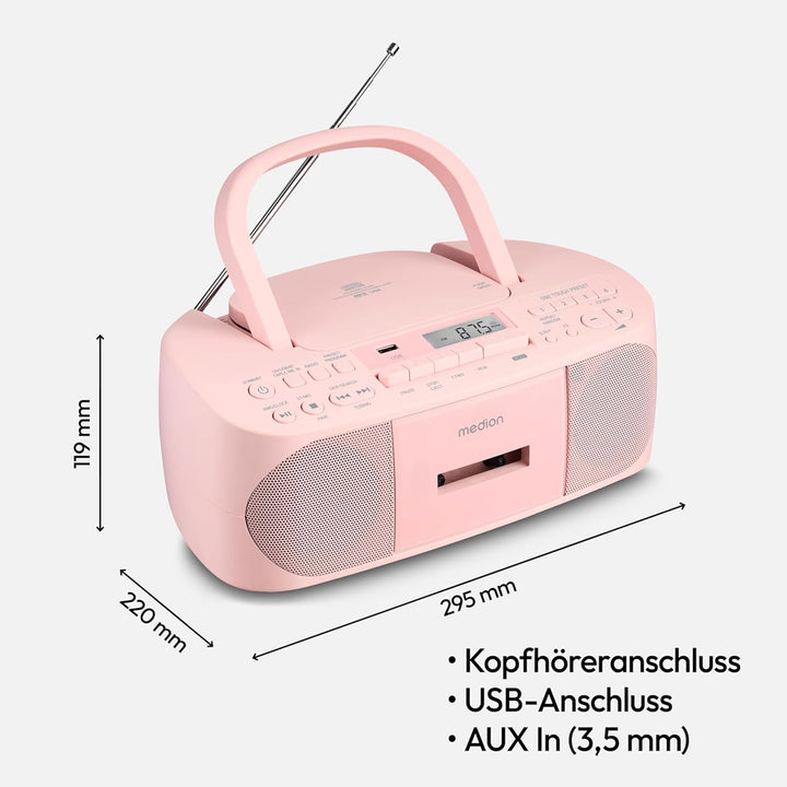 MEDION E65010 Stereoradio (CD-Player, Kassette, USB Anschluss, AUX Audioeingang, MP3-Widergabe. UKW