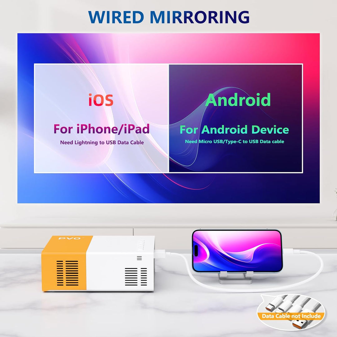 Mini Beamer, PVO WiFi projektor Tragbarer Filmprojektor, Telefonbildschirm Kann Drahtlos Oder per Da