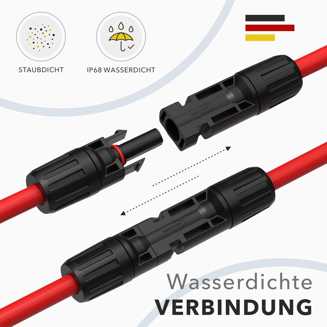 RedStar24 Solarkabel Verlängerung 6mm² - 20m - TÜV-zertifiziert - UV-beständig, Photovoltaik Kabel,