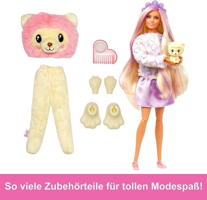 Barbie Cutie Reveal Puppe - Plüschlöwe mit 10 Überraschungen, bewegliche Puppe mit Accessoires, inkl